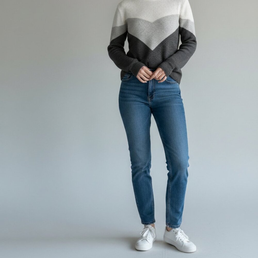 Design History White and Gray Color Block Sweater - XL